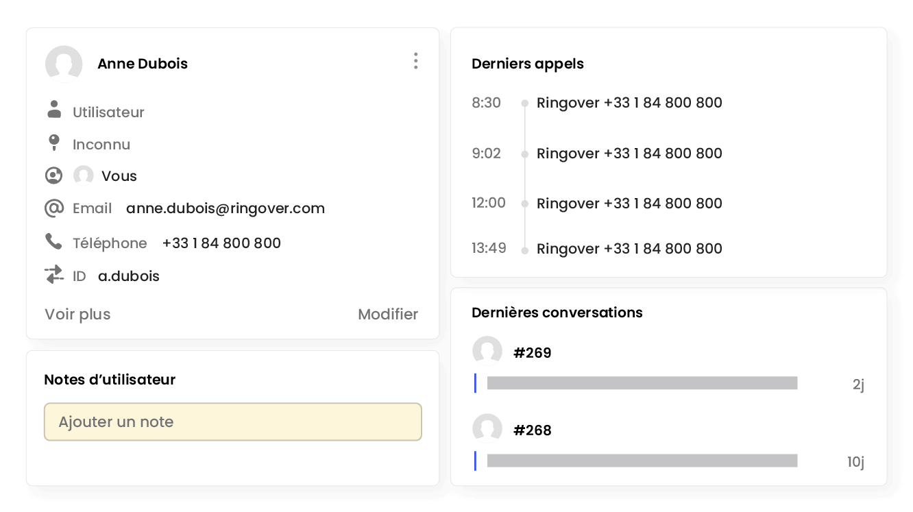 découvrez le tableau de bord ringover, votre outil centralisé pour gérer facilement vos communications professionnelles. suivez vos appels, analysez vos données et optimisez votre performance avec une interface intuitive et des fonctionnalités avancées.