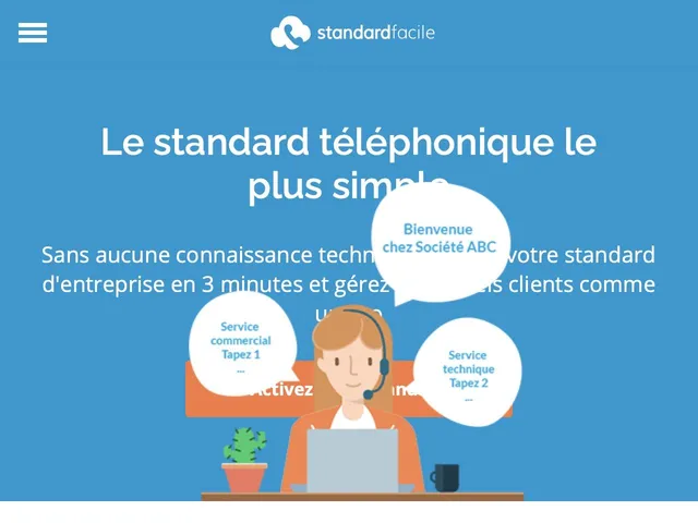 découvrez standardfacile, la solution idéale pour gérer vos appels clients efficacement. améliorez votre communication, simplifiez la prise de rendez-vous et optimisez votre service client grâce à notre plateforme intuitive.